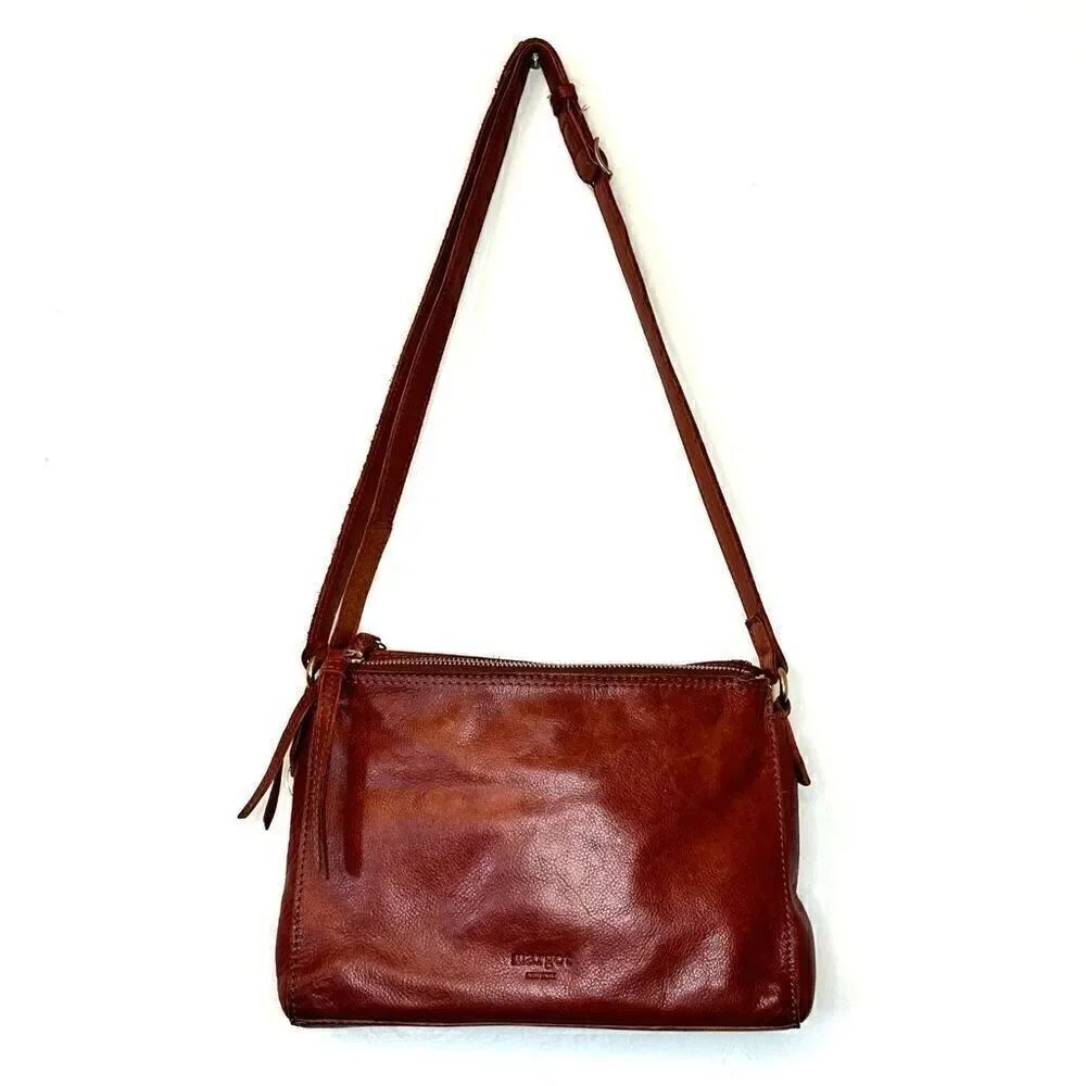 Margot New York Genuine Leather Brown Adjustable Strap Crossbody Bag
